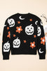 Black Halloween Mythical Night Pattern Drop Shoulder Sweater