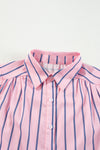 Pink Stripe Ruffled Hem Button-up Collared Shirt Mini Dress