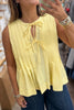 Yellow Cream Bow Tie Notched Neck Pleated Tank Top