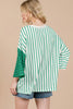 Pink Stripe Colorblock 3/4 Sleeve Loose T Shirt
