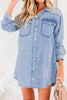 Blue Beau Chest Pocket Raw Hem Denim Loose Shirt Dress
