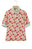 Red Floral Print Striped Patchwork Collared Short Sleeve Blouse