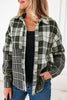 Black Plaid Print Textured Knit Buttoned Shacket