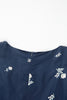 Blue Floral Embroidered Square Neck Puff Sleeve Ruffled Mini Dress