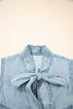 Beau Blue Bowknot Neck Sleeveless Ruffled Chambray Dress