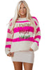 Rose Red I KNOW WAHT I WAT Sequin Letter Graphic Colorblock Loose Sweater