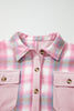 Pink Brushed Plaid Corduroy Flap Pockets Patchwork Shacket