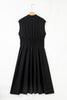 Black Sleeveless Zipped Front V Neck Shirred Waist Maxi Dress