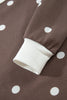 Brown Polka Dot Ribbed Trim Long Sleeve Top Casual Short Set