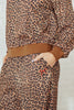 Khaki Leopard Pullover and Pants 2pcs Outfit with Bow Embroidery