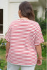 Red Stripe Plus Size Scalloped Trim Round Neck Short Sleeve Top