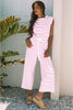 Rose Stripe Casual Wide Leg 2pcs Pants Set