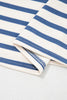 Blue Stripe Short Puff Sleeve Color Block Polo Collar Blouse