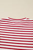 Red Stripe Round Neck Ruffle Trim Long Sleeve Top