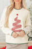 Racing Red Stitched Detail Christmas Tree Holiday Casual Sweater