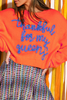 Vitality Orange Thankful for my queens Ribbed Knit Drop Shoulder Graphic Sweater