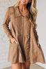Straw Yellow Lace Trim Peter Pan Collar Long Sleeve Mini Shirt Dress