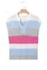 Light Blue Color Block Notch V Neck Sweater T Shirt