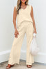 Beige Solid Color Tank Top and Smocked Waist Pants Set