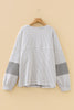 Beige Plus Size Dot Print Striped Patchwork Long Sleeve Henley Top