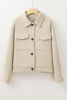 Beige Flap Pockets Buttoned Turn Down Collar Corduroy Shacket