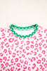 Khaki Leopard Polka Dot Colorblock Trim Long Sleeve Top