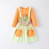 GIRLS THANKSGIVING PUMPKIN APPLIQUE OVERALL DRESS WITH POCKETS