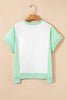 Light Green Color Block Exposed Seam Crew Neck T Shirt