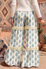 Sky Blue Floral Print Lace Patchwork Detail Wide Leg Pants