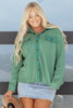 Grass Green Waffle Knit Vintage Patchwork Button Up Loose Shirt
