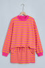 Orange Stripe Color Block Patchwork Mock Neck Pullover Drawstring Mini Skort Set