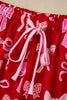 Red Sweet Bow Print Shirt Style Top Long 2pcs Pajama Set