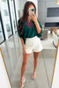 Evergreen Contrast Plaid Patchwork V Neck Half Sleeve Blouse