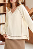 Delicacy Exposed Seam Textured Knit V Neck Pullover Top