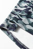 Green Camouflage Print Lace Patchwork Detail Button Long Sleeve Top