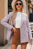 Burgundy Elegant Tweed Plaid Blazer
