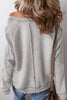 Light Grey Solid Waffle Knit Patchwork Raglan Sleeve Sweatshirt