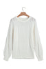 Beige Solid Color Cable Detail Knit Loose Round Neck Sweater