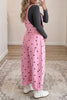 Light French Beige Polka Dot Print Bib Pocket Denim Barrel Overalls Jumpsuit