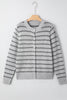 Gray Stripe Button Front Ribbed Trim Short Cardigan