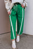 Black Contrast Striped Smocked Waist Drawstring Cropped Casual Pants