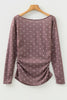Dark Brown Polka Dot Boat Neck Knit Long Sleeve T Shirt
