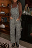 Brown Leopard Print Straight Leg Loose Denim Overall Jumpsuit