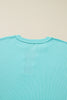 Aruba Blue Twist Ribbed Color Block Plaid Patchwork Plus Size Long Sleeve Top