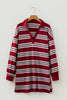 Red Stripe Retro Polo Collar Long Sleeve T Shirt Shift Mini Dress