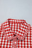 Red Plaid Long Sleeve Button Down Frill Detail Casual Shirt