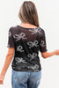 Black Bow Printed Mesh Short Sleeve Top