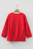 Fiery Red Floral Bow Patched Exposed Seam Patchwork Slit Baggy Sweatshirt