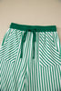 Sky Blue Stripe Crew Neck Tee Drawstring Waist Cropped Pants Set
