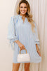 Sky Blue Stripe Knotted Bracelet Sleeve Notched Neck Shift Mini Dress